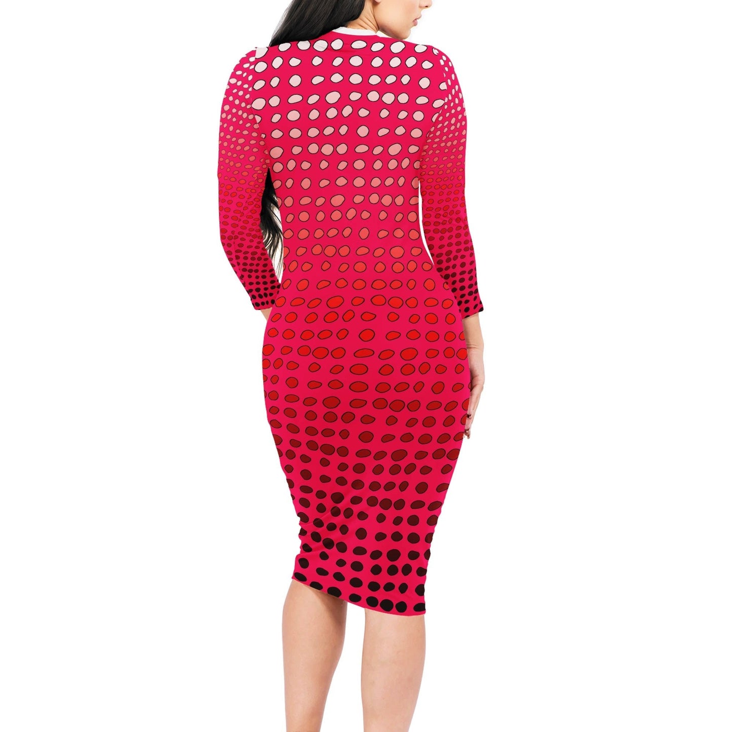 African | Ethnic | Mudcloth | Red Gradient Women Bodycon Midi Sheath Dress - up to 4XL