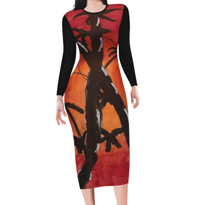 Bamboo at Sunset Women Bodycon Midi Sheath Dress - Luxtrini, LLC