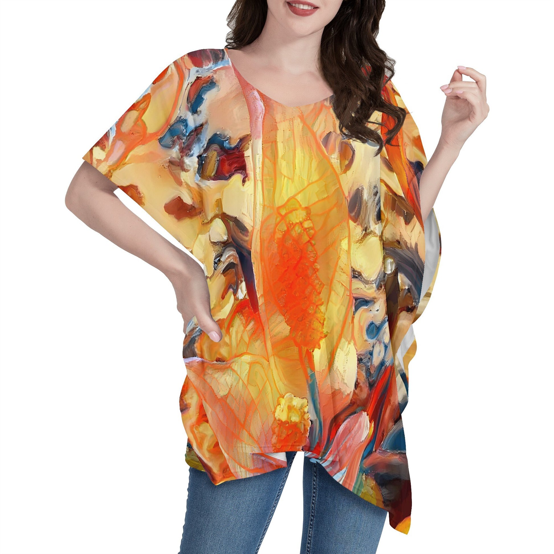 Women Oversize Shirt Dress - Golden Peace Lily - Luxtrini, LLC