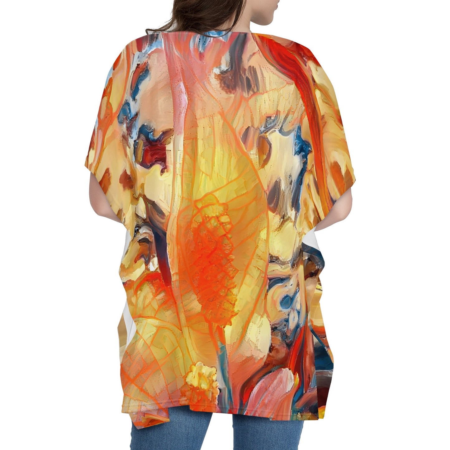 Women Oversize Shirt Dress - Golden Peace Lily - Luxtrini, LLC