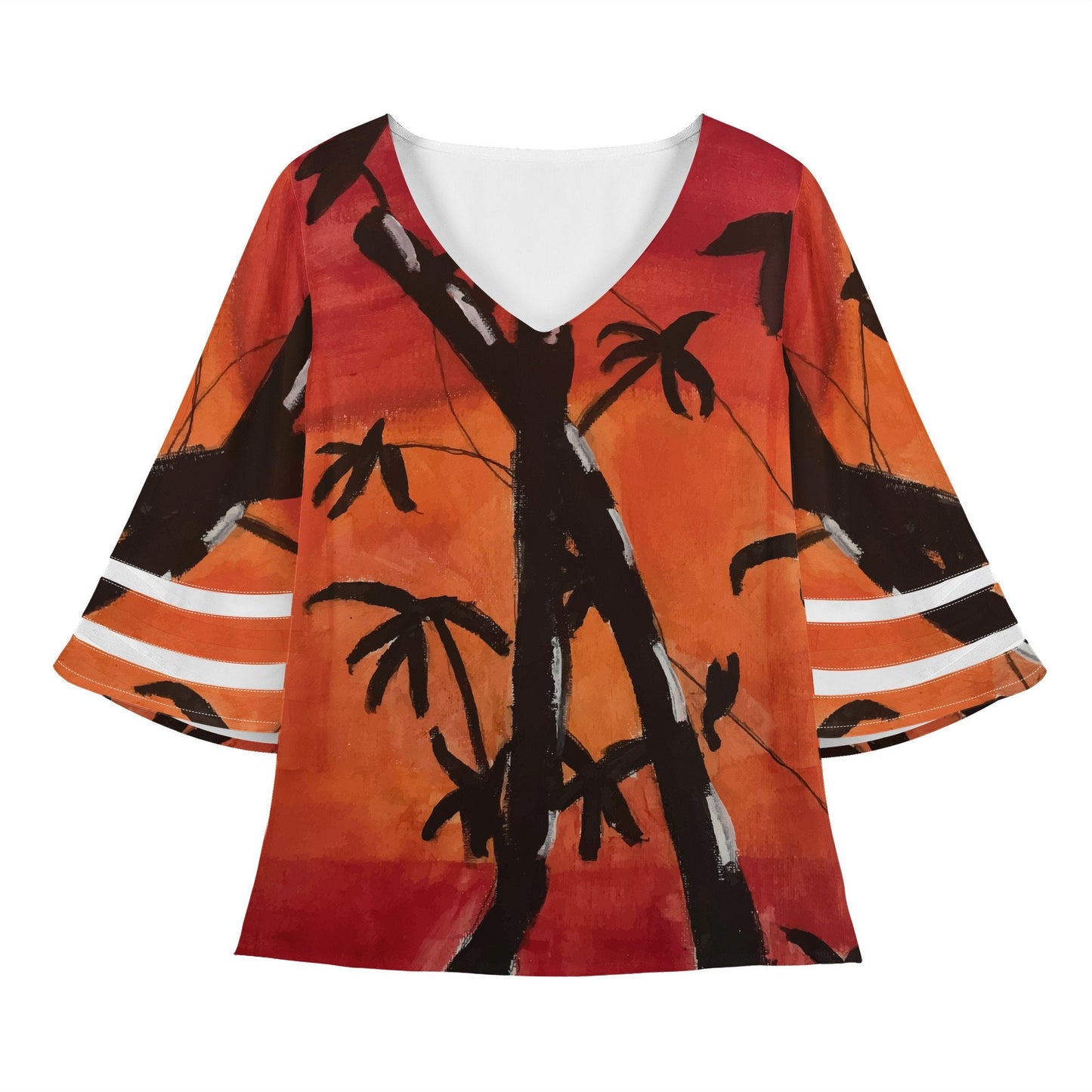 Bamboo at Sunset Women Puff Sleeve Blouse - Luxtrini, LLC