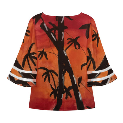 Bamboo at Sunset Women Puff Sleeve Blouse - Luxtrini, LLC