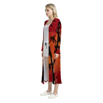 Bamboo at Sunset Women's Casual Long Open Front Cardigan - Luxtrini, LLC