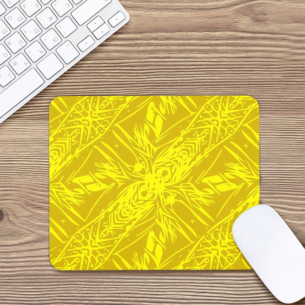 Yellow Fern Vector Abstract Mouse Pad - Luxtrini, LLC