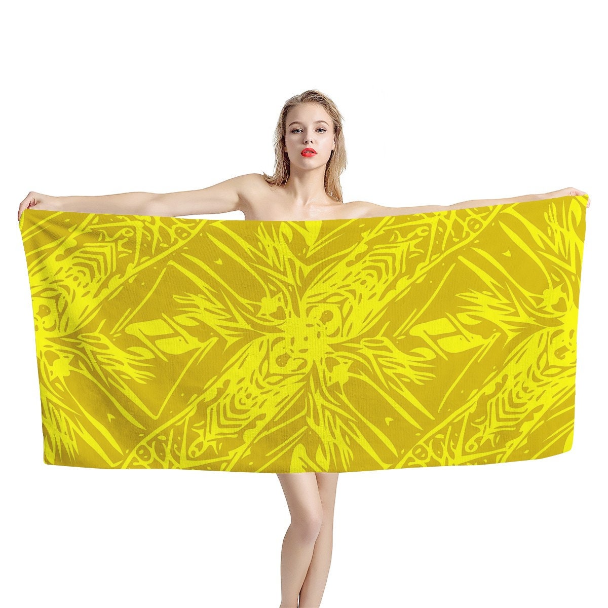 Yellow Fern Vector Abstract Bath Towel - Luxtrini, LLC