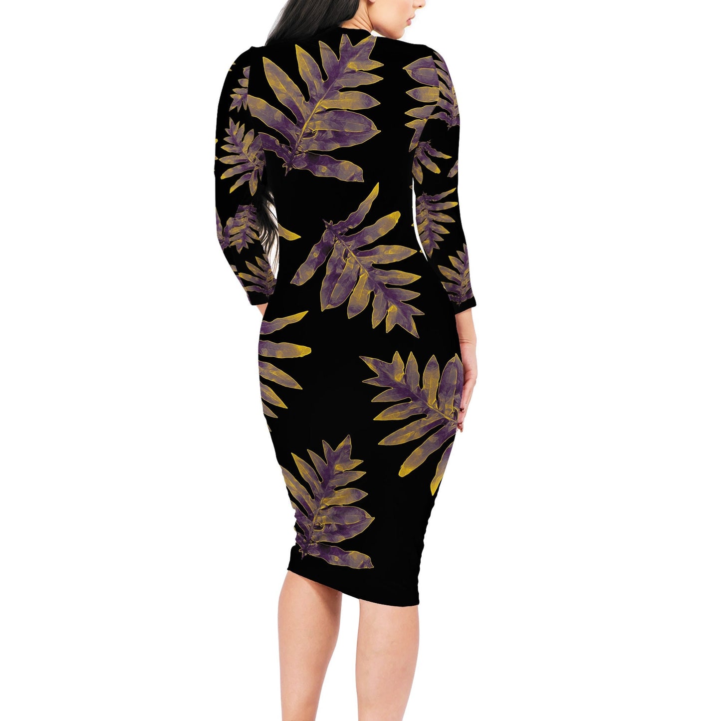 Laua'e Purple and Yellow Women Bodycon Midi Sheath Dress - Luxtrini, LLC