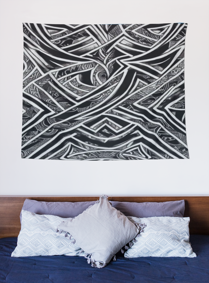 Black and White Polynesian Wall Tapestry