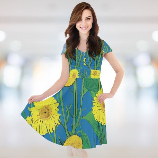 Sunflower Cap Sleeve Midi Dress