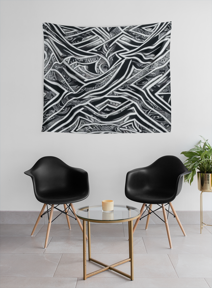 Black and White Polynesian Wall Tapestry